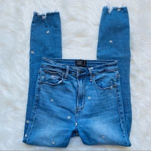 Abercrombie & Fitch Blue Jeans with White Floral Accents